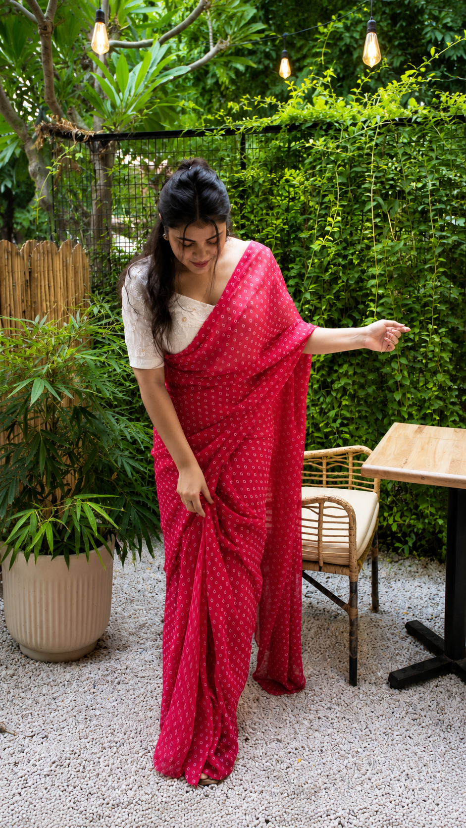 Pink Bandhani Ready-to-Wear Saree