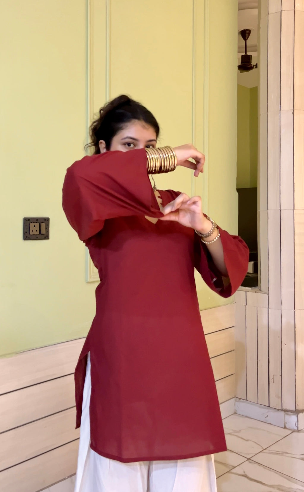 Maroon V-Neck Everyday Kurti ❤️