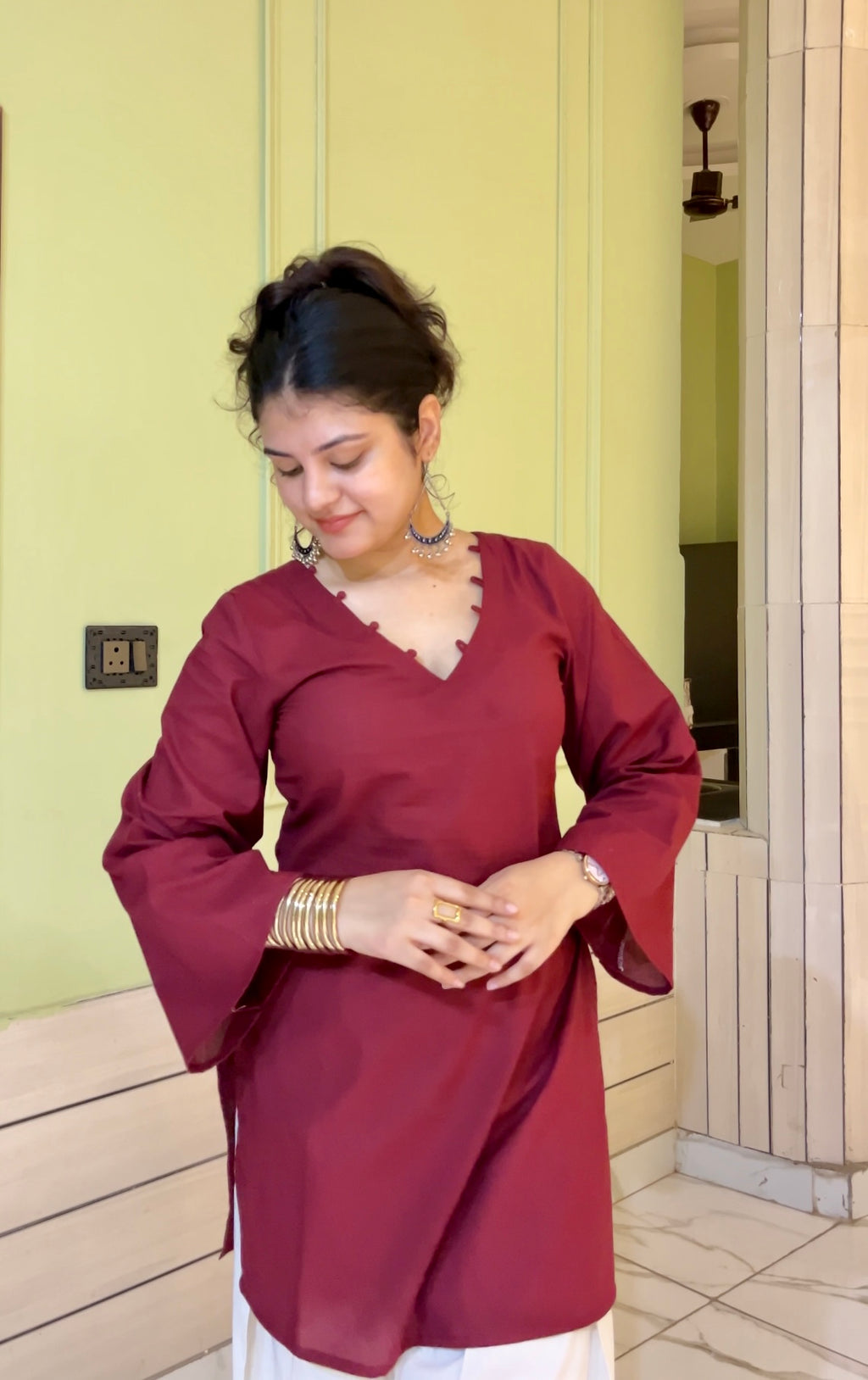 Maroon V-Neck Everyday Kurti ❤️