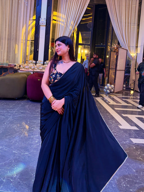 Black Ready-to-Wear Crepe Saree 🖤✨