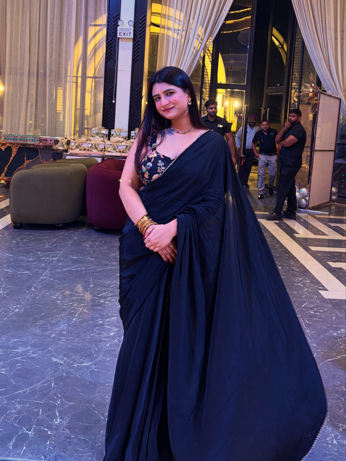 Black Ready-to-Wear Crepe Saree 🖤✨