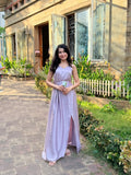 Taara lilac satin slip maxi dress, front view
