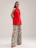 Taara red sleeveless kurti with multicolour floral palazzo set